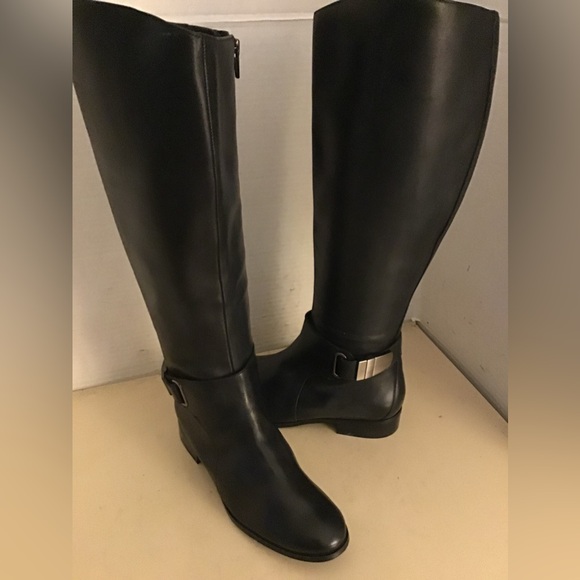 Nine West women black leather tall knee high riding boots US 5.5 - Picture 2 of 12